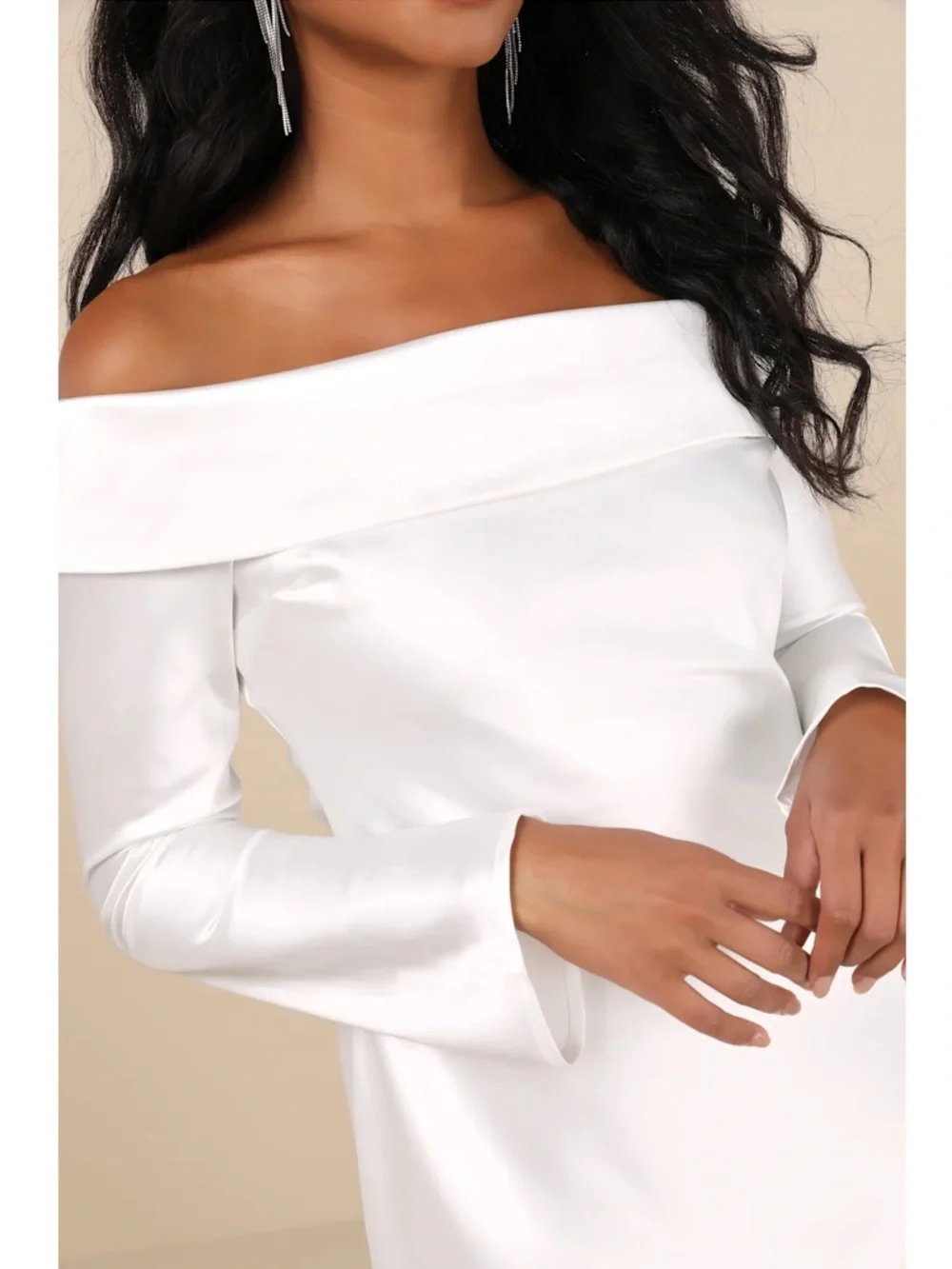 NWT Lulu’s Luxurious Vision White Satin Off-the-Shoulder Mini Dress Extra Large